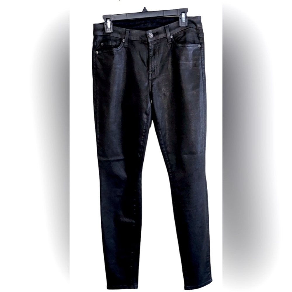 7 for All Mankind Women's 30 (b)air Skinny Black Waxed Shiny  Ankle length